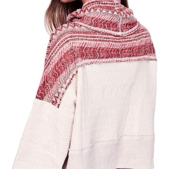 NWT Free People At the Lodge Cowl Neck Sweater Pullover XS Cream Red - Picture 4 of 8
